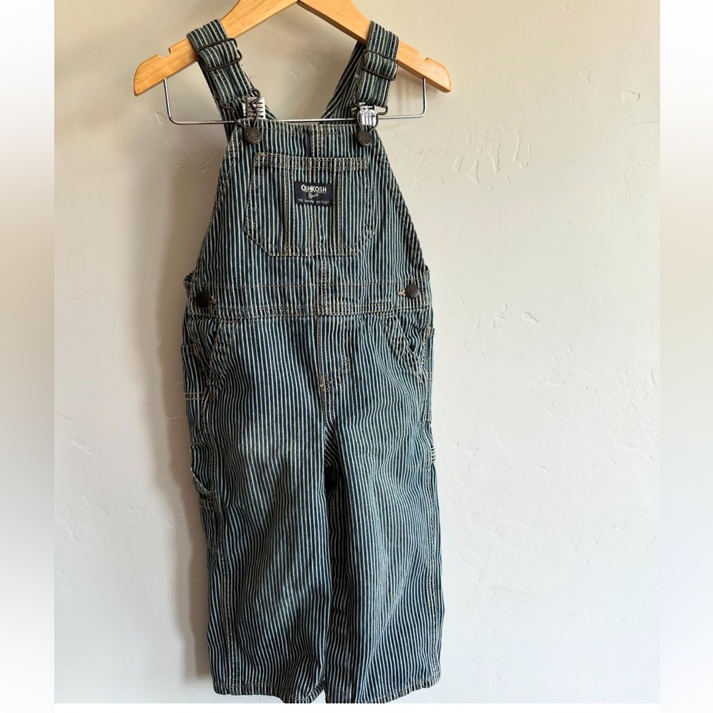 24M Blue & White Pinstripe OshKosh B’Gosh Overalls Pants Baby Toddler Striped